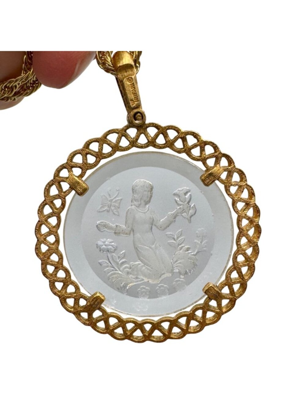 Vintage Trifari Zodiac Pendant Virgo Intaglio Vermeil 24” 925 Chain September - Picture 11 of 14